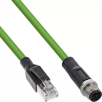 InLine pramoninis tinklo kabelis, M12 4 kontaktų D koduotas kištukas į RJ45, PUR 20 m