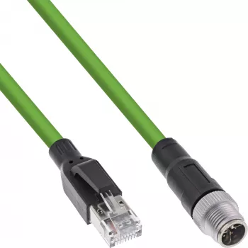 InLine pramoninis tinklo kabelis, M12 8 kontaktų X-kodavimas į RJ45 kištuką, Cat.6A PUR 15m