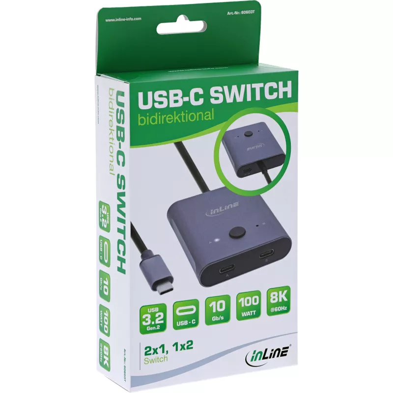 InLine USB-C jungiklis, dvipusis, 10Gb/s, 100W