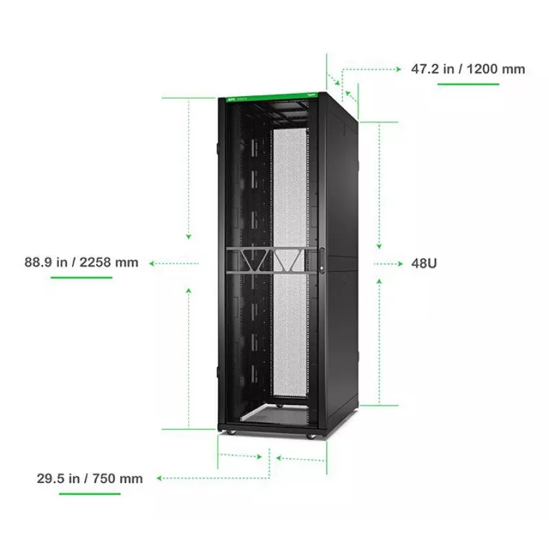 APC NetShelter SX Server Rack Gen 2, 48U, 2258H x 750W x 1200D mm, su šoninėmis plokštėmis, juoda