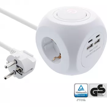 InLine 16499A Įkrovimo kubas 3x kištukinis lizdas 2x USB-C 2x USB-A baltas 2m