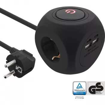 InLine 16499B įkrovimo kubas 3x kištukinis lizdas 2x USB-C 2x USB-A juodas 2m