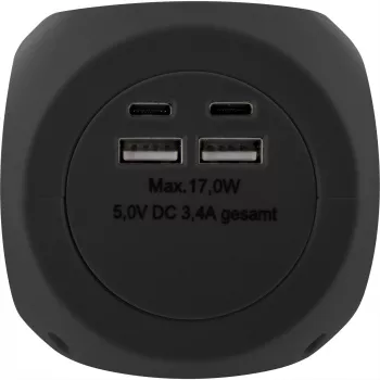 InLine 16499B įkrovimo kubas 3x kištukinis lizdas 2x USB-C 2x USB-A juodas 2m