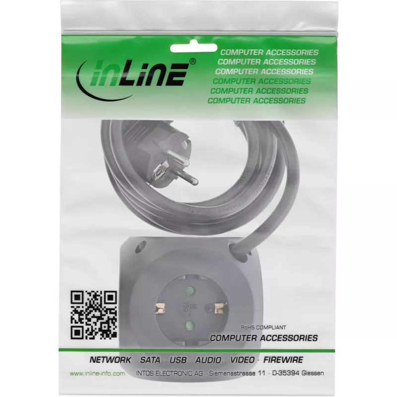 InLine 16499B įkrovimo kubas 3x kištukinis lizdas 2x USB-C 2x USB-A juodas 2m