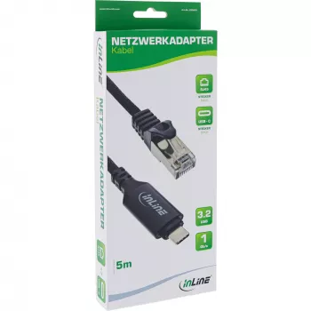 InLine 33381B USB-C į RJ45 Gigabit tinklo laidas 5m Juodas