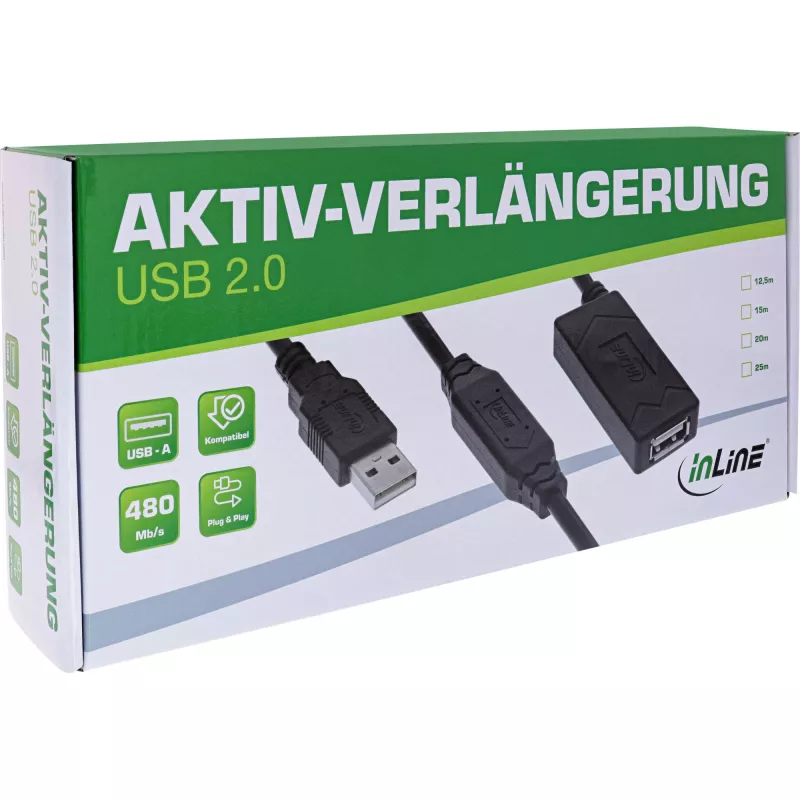 InLine USB 2.0 aktyvus ilginimo kabelis USB-A kištukas/lizdas 20 m 0,48 Gbit/s