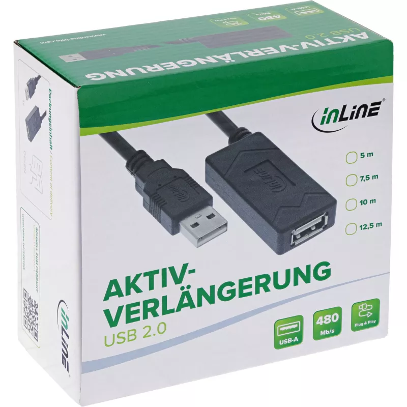 InLine USB 2.0 aktyvus ilgintuvas, USB-A kištukas / lizdas, 12,5 m