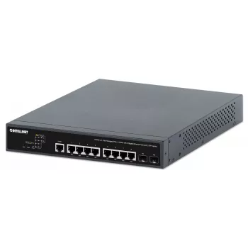 Intellinet 10 prievadų L2+ pilnai valdomas PoE++ jungiklis su 8 Gigabit eterneto prievadais ir 2 SFP jungtimis