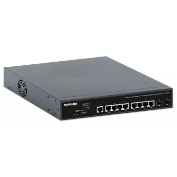 Intellinet 10 prievadų L2+ pilnai valdomas PoE++ jungiklis su 8 Gigabit eterneto prievadais ir 2 SFP jungtimis