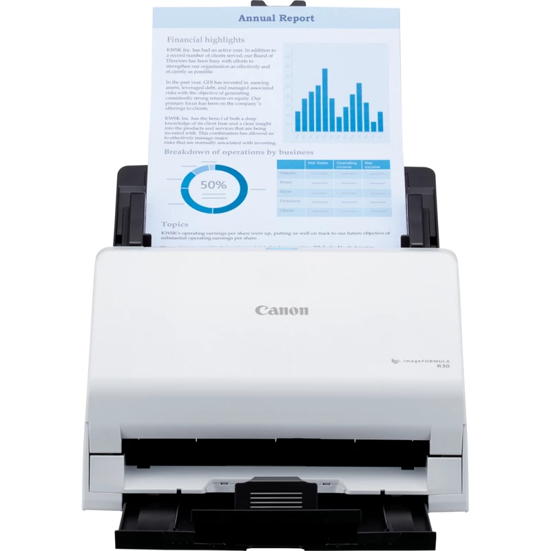 Canon imageFORMULA R30 stalinis dokumentų skaitytuvas be tvarkyklių, 216 x 356 mm, 600 x 600 DPI, ADF + lakštų padavimas, baltas, CIS, RGB LED