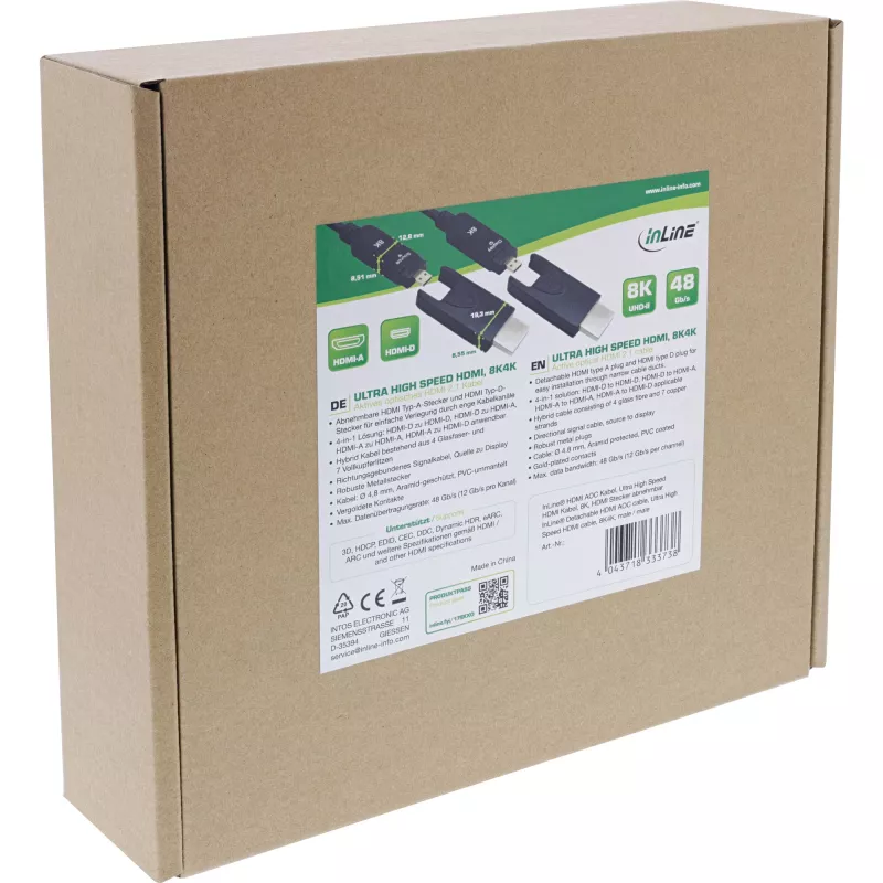 InLine HDMI AOC laidas, Ultra High Speed HDMI, 8K4K, nuimama jungtis, 30 m