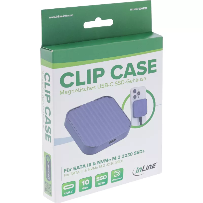 InLine Clip Case – magnetinis USB-C korpusas SATA III ir NVMe M.2 SSD diskams