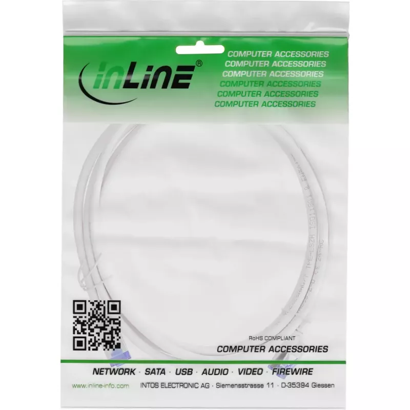 InLine 74925W tinklo kabelis baltas 25 m Cat6a S/FTP RJ-45 auksuoti kontaktai