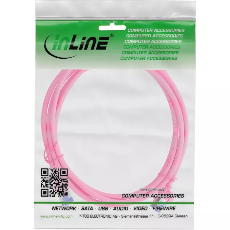 InLine 74902M tinklo kabelis, 2 m, Cat6a, S/FTP, magentinis