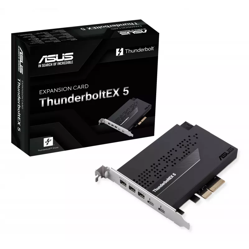 ASUS ThunderboltEX 5 išplėtimo kortelė — PCIe 4.0, Intel JHL9580, Mini DisplayPort, USB 2.0, 120 Gbit/s