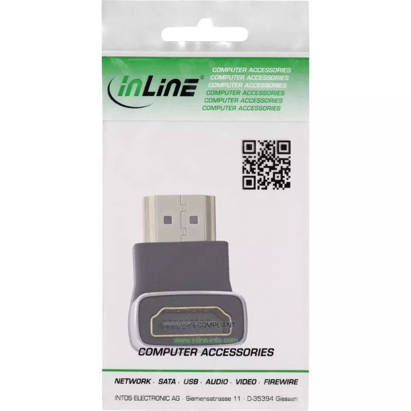HDMI adapteris 90 laipsnių InLine 17991F, HDMI A kištukas – HDMI A lizdas, juodas/pilkas, auksuoti kontaktai