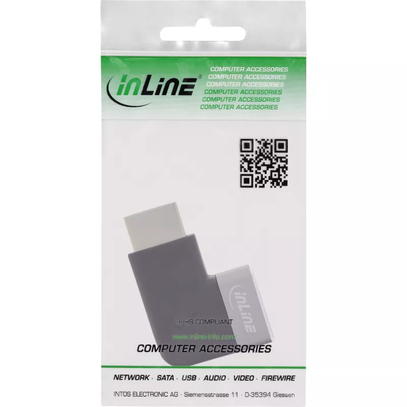 HDMI adapteris 90° InLine 17991D, juodas/pilkas, paauksuoti kontaktai