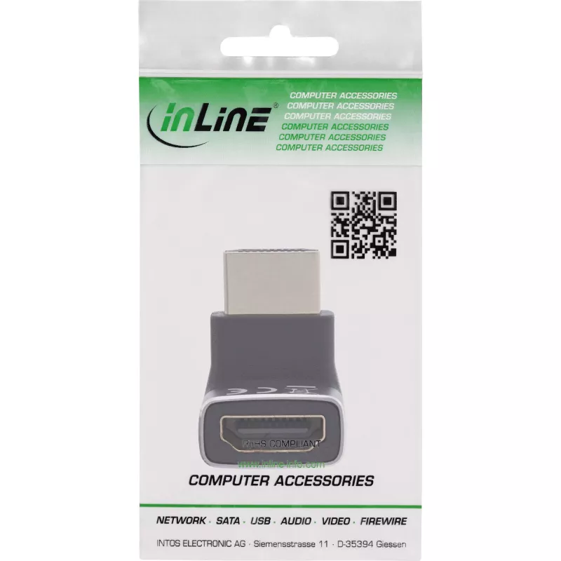 HDMI adapteris 90 laipsnių InLine 17991G, juodas, pilkas, auksuoti kontaktai