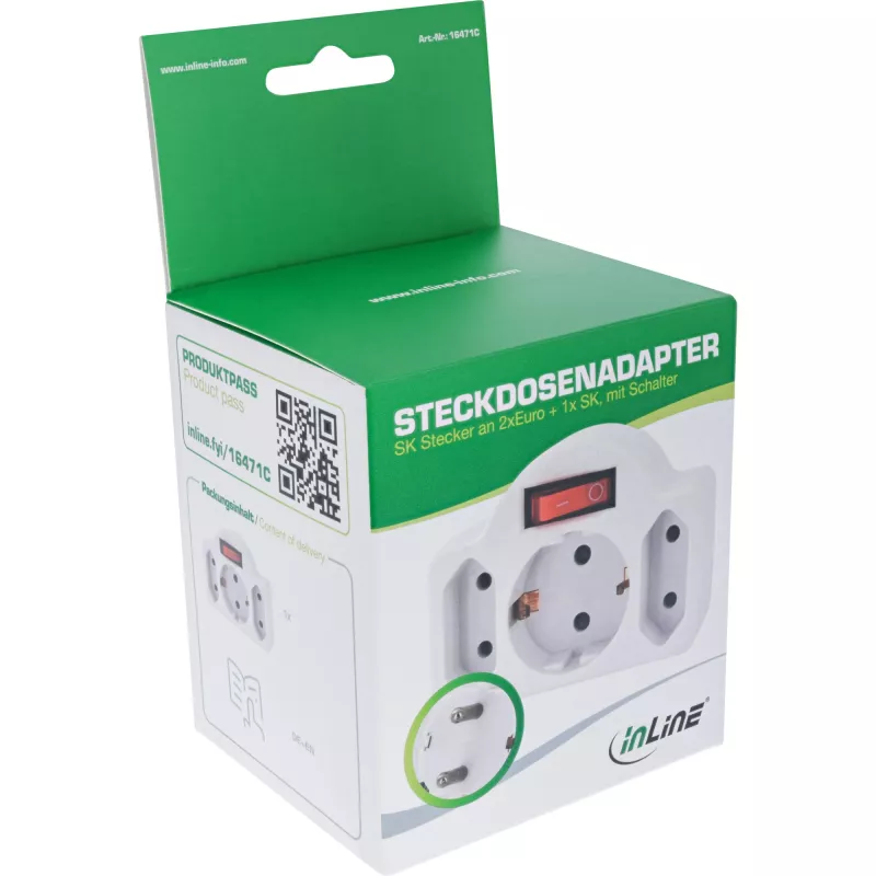 Maitinimo lizdo adapteris F tipas InLine 16471C 2x C tipas + F tipas baltas