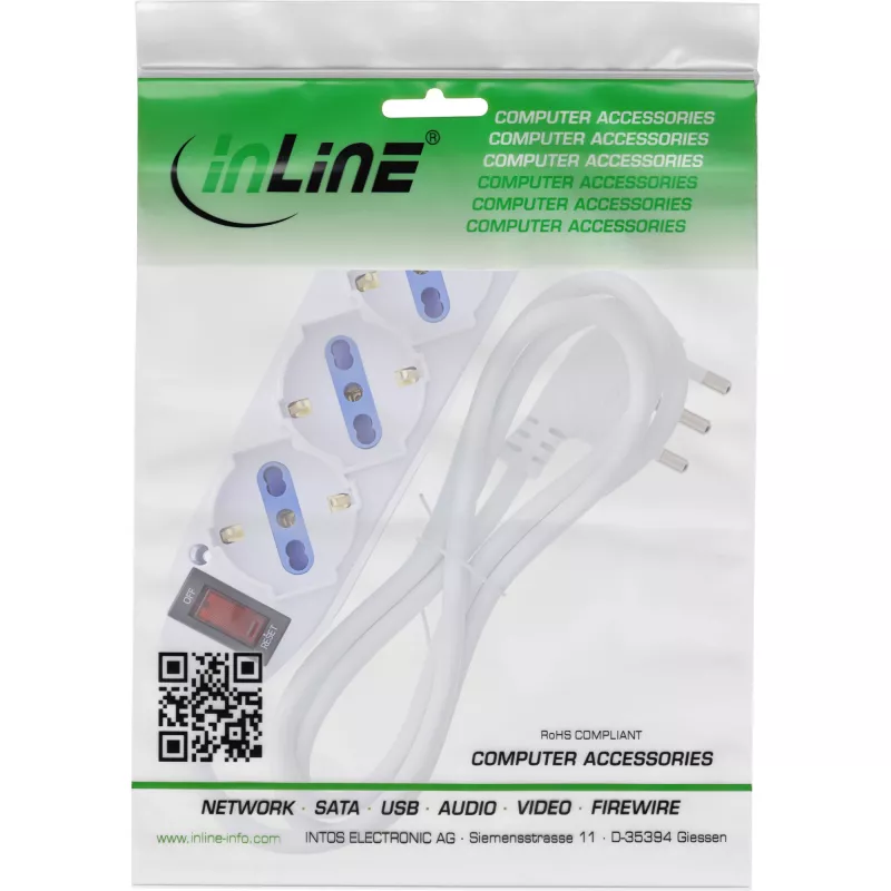 InLine 16431Z ilginimo laidas 1,5 m 3 kištukiniai lizdai Baltas