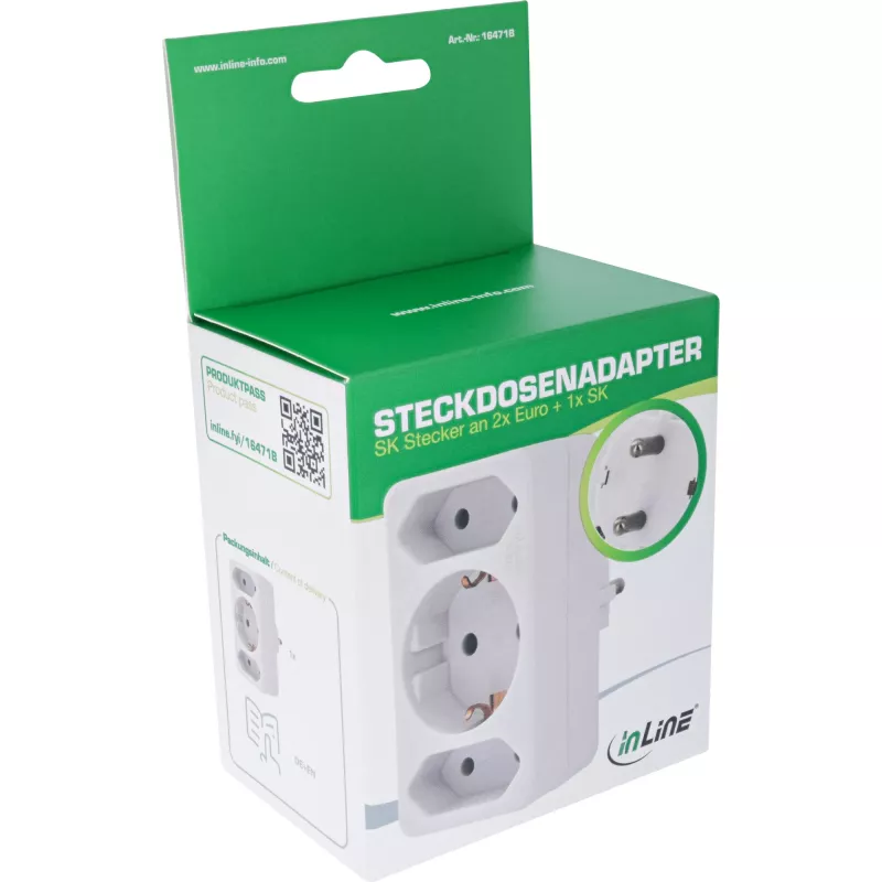 Maitinimo adapterio kištukas F tipo InLine 16471B 2x C tipo + F tipo baltas