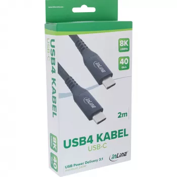 InLine 35902A USB4 Gen 3x2 laidas USB C 2 m juodas