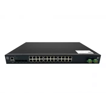 Valdomas L2+ pramoninis PoE jungiklis LevelOne IXP-2871, 24x PoE (370W), 4x 1/2.5/10GbE SFP+, -40°C iki 80°C, 19 inch stelažas