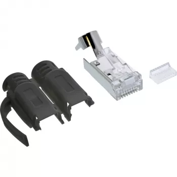 InLine RJ45 jungtis Cat.6A ekranuota, 3 dalių, juoda, 100 vnt. pakuotė