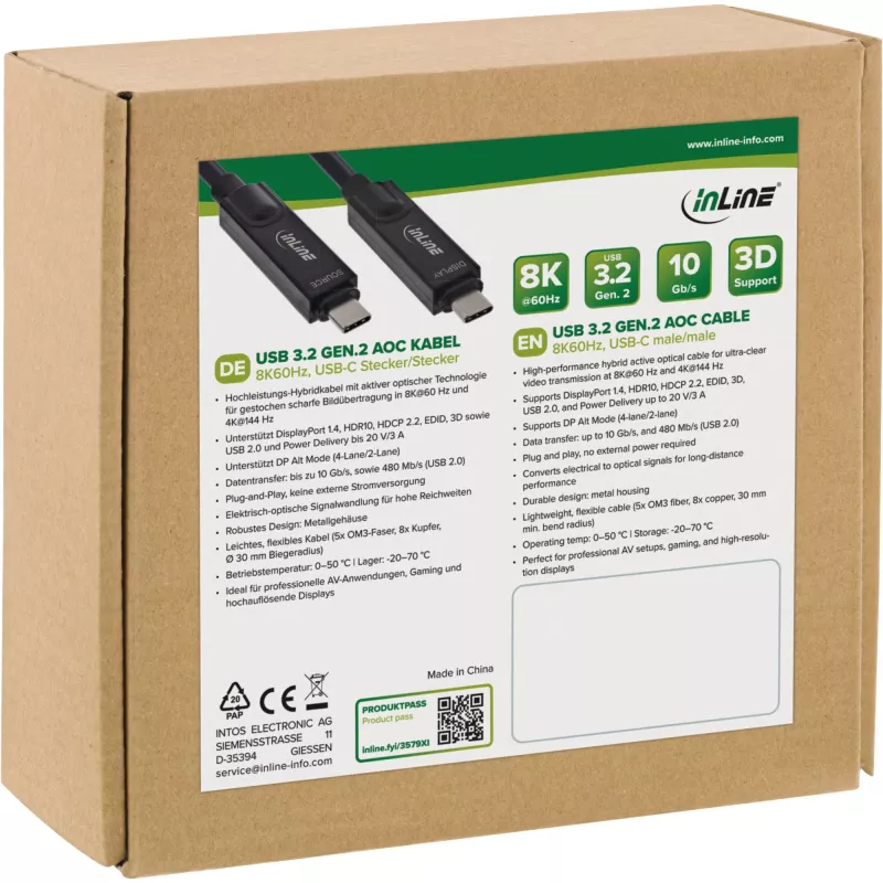 InLine 35799I USB kabelis USB 3.2 Gen 2 (3.1 Gen 2) 10 m USB C juodas