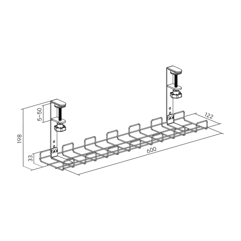 Kabelių tvarkymo grotelės 60 cm InLine 23190G tvirtinimui prie stalo su sraigtiniais spaustukais, juodos