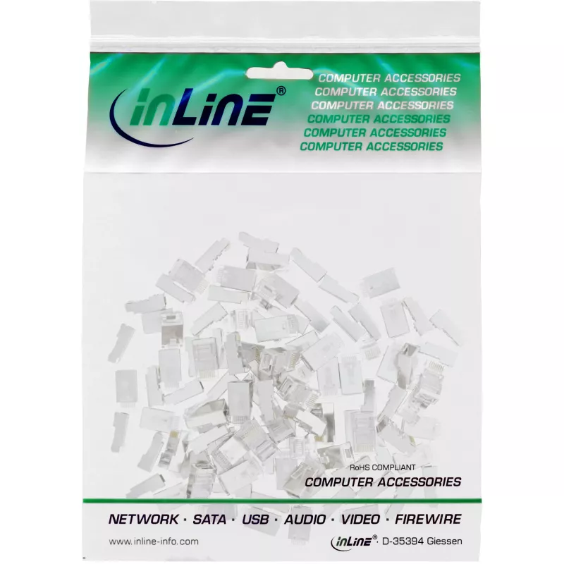 InLine 73098T ekranuoti RJ45 kištukai apvaliems kabeliams, 100 vnt.