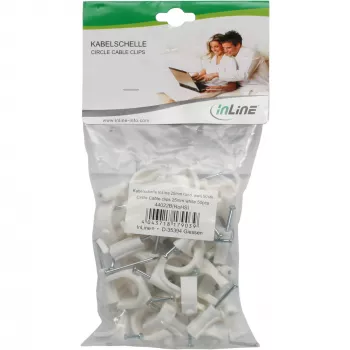 Kabelio laikiklis InLine 8 mm, apvalus, plastikinis, baltas – pakuotė po 50 vnt.