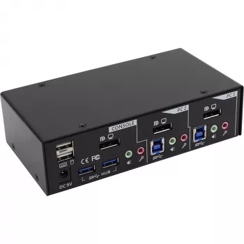 InLine KVM jungiklis 2 prievadų DisplayPort USB 3.0 su garsu
