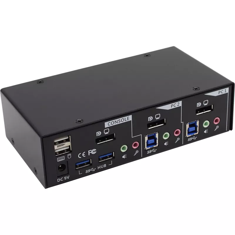InLine KVM jungiklis 2 prievadų DisplayPort USB 3.0 su garsu