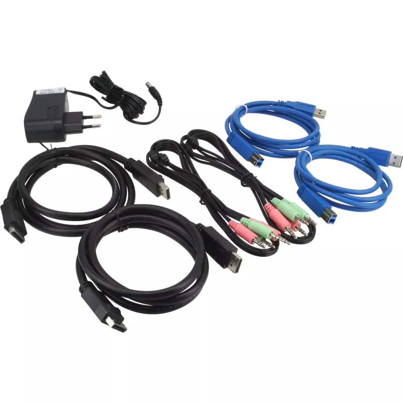 InLine KVM jungiklis 2 prievadų DisplayPort USB 3.0 su garsu
