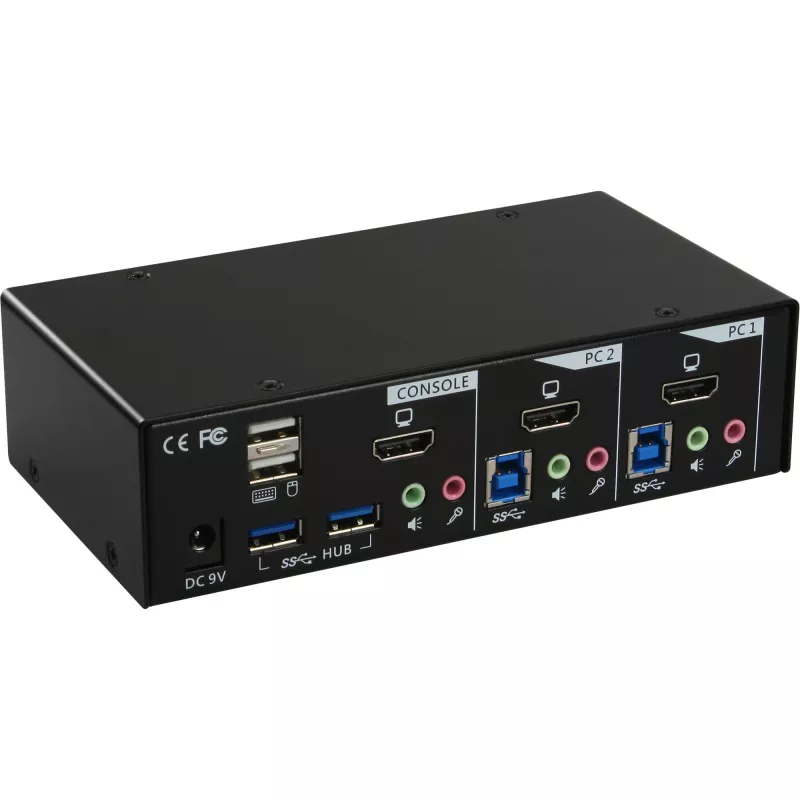 InLine stalinis KVM jungiklis, 2 prievadai, HDMI, USB 3.0, su garsu
