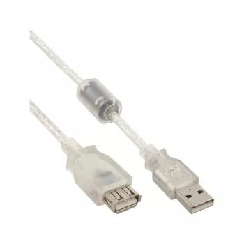 InLine USB 2.0 prailginimo laidas Type A M/F, permatomas, su feritu, 5 m