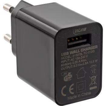 InLine USB maitinimo adapteris Single, 100-240V į 5V/2.5A, juodas