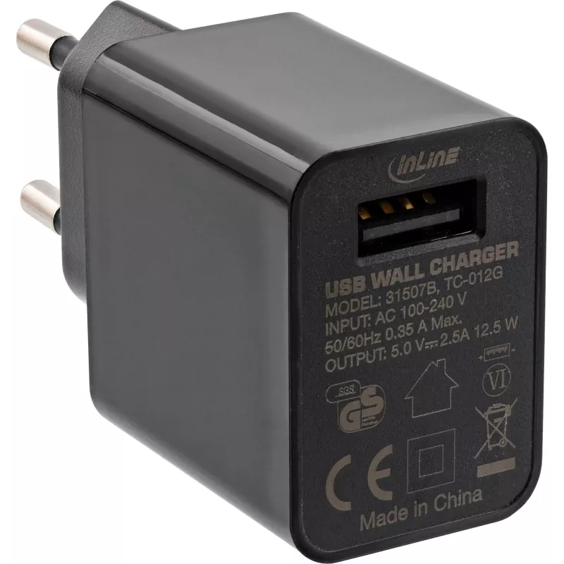 InLine USB maitinimo adapteris Single, 100-240V į 5V/2.5A, juodas