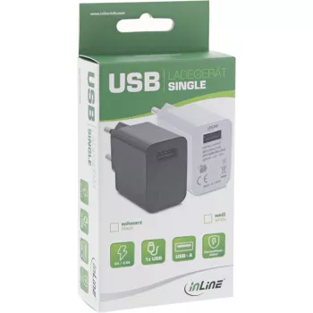 InLine USB maitinimo adapteris Single, 100-240V į 5V/2,5A, baltas