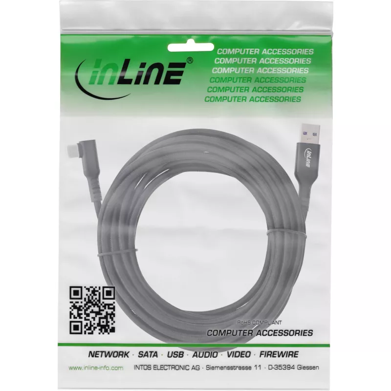 InLine USB 3.2 Gen.1 laidas, USB-C lizdas kampu - USB-A kištukas, VR, juodas, 5 m