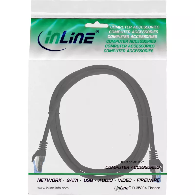 InLine 72655S tinklo kabelis juodas 0,5 m Cat6a S/FTP (S-STP)