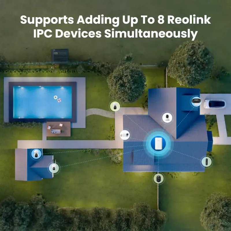 Reolink Hub 1 bazinis blokas su 2× Argus Series B310 belaidėmis 3MP kameromis, baltos spalvos, vidaus naudojimui