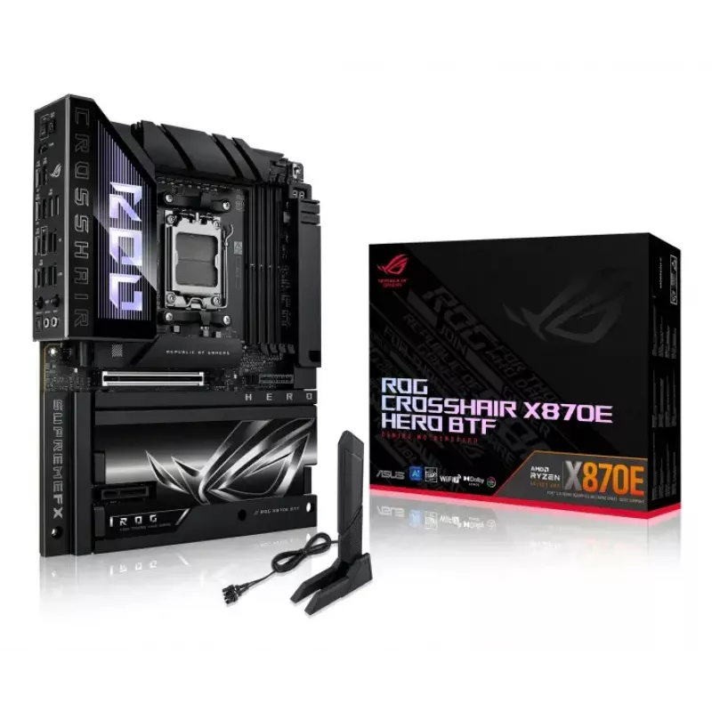 Pagrindinė plokštė ASUS ROG CROSSHAIR X870E HERO BTF — AMD X870E, lizdas AM5, ATX, DDR5, M.2, Wi‑Fi 7