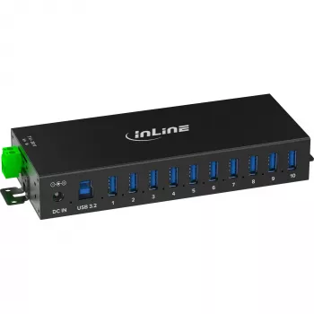 InLine 35396C pramoninis USB 3.2 Gen 1 šakotuvas, 10 prievadų, aliumininis korpusas, juodas