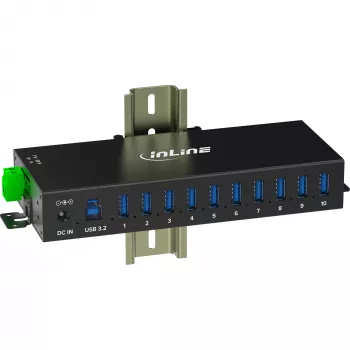 InLine 35396C pramoninis USB 3.2 Gen 1 šakotuvas, 10 prievadų, aliumininis korpusas, juodas