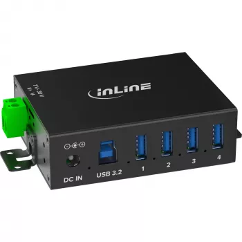 InLine 35396A pramoninis USB 3.2 Gen 1 (3.1 Gen 1) Type-B šakotuvas, 4x USB-A, 5 Gbit/s, juodas