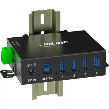 InLine 35396A pramoninis USB 3.2 Gen 1 (3.1 Gen 1) Type-B šakotuvas, 4x USB-A, 5 Gbit/s, juodas