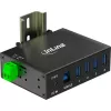 InLine 35396A USB 3.2 Gen 1 pramoninis šakotuvas, 4x USB-A, USB-B kompiuterio prievadas, 5 Gbit/s, aliumininis korpusas, juodas, su maitinimo blokeliu