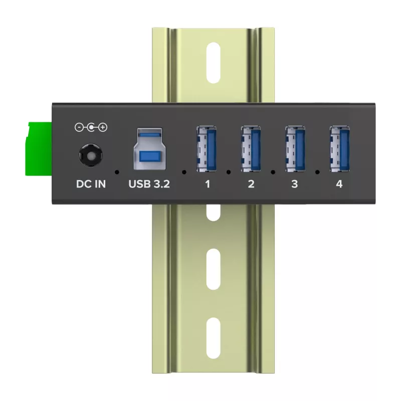 InLine 35396A USB 3.2 Gen 1 pramoninis šakotuvas, 4x USB-A, USB-B kompiuterio prievadas, 5 Gbit/s, aliumininis korpusas, juodas, su maitinimo blokeliu